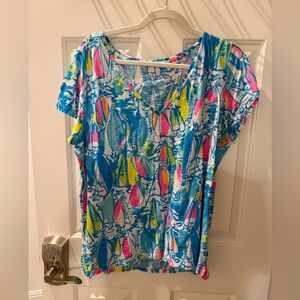 Lilly Pulitzer Blue and Pink Sailboat Print Top